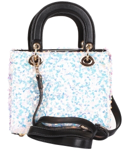 Sequined Satchel Handbag 6291 WHITE